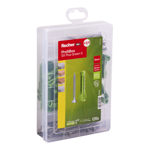 fischer Profi-Box Spreizdübel SX Plus Green + Schrauben (120 Teile)