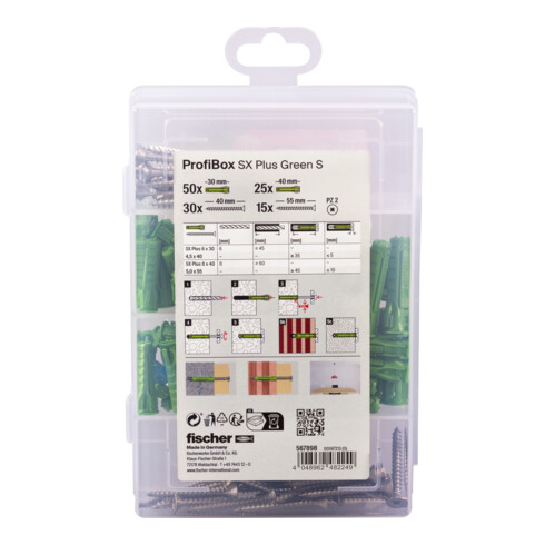 fischer Profi-Box Spreizdübel SX Plus Green + Schrauben (120 Teile)