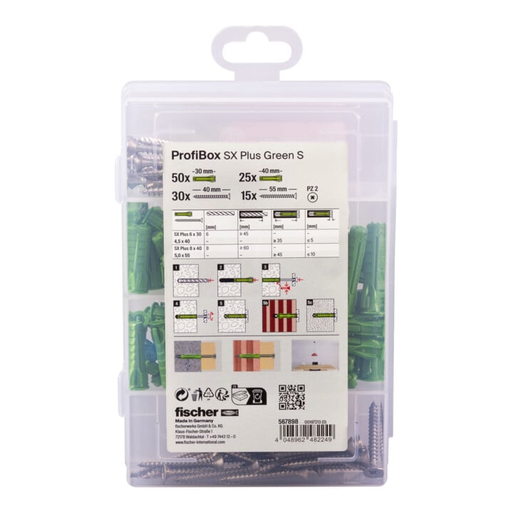 fischer Profi-Box Spreizdübel SX Plus Green + Schrauben (120 Teile)