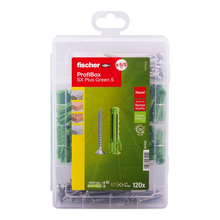fischer Profi-Box Spreizdübel SX Plus Green + Schrauben (120 Teile)