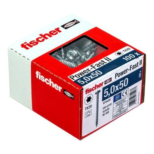 fischer spaanplaatschroef PowerFast II 5,0x50 TX bolkop voldraad blauw verzinkt (100)