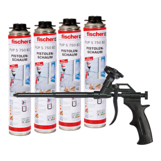 fischer Starterpaket aus vier 1K-Pistolenschaum PUP S 750 & Schaumpistole M4 Black