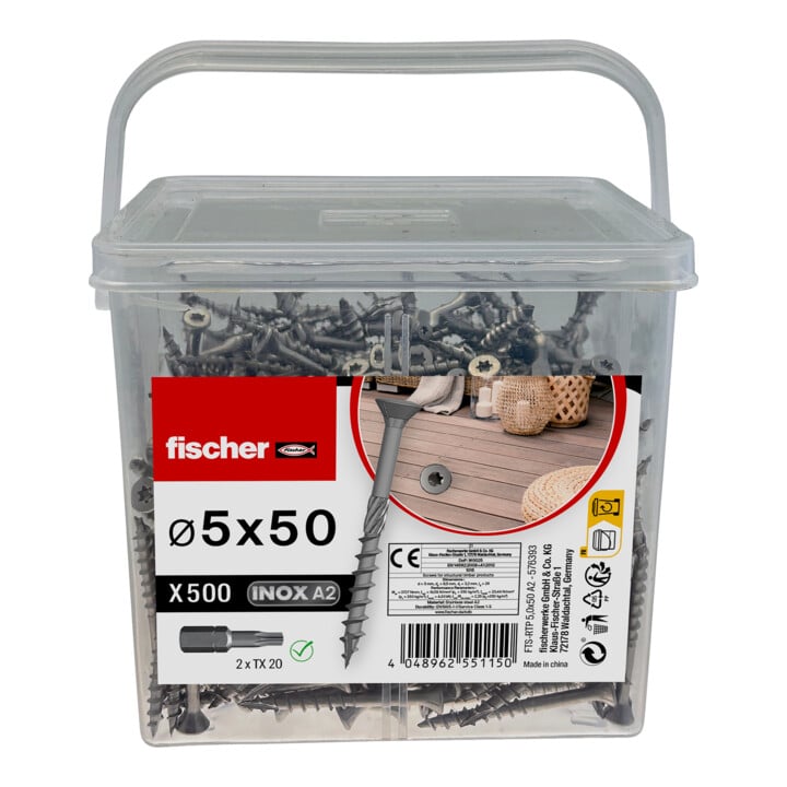 fischer Terrasenschraube FTS-RTP 5,0 x 50 BT 450, Linsensenkopf, TX-Antrieb, im Eimer