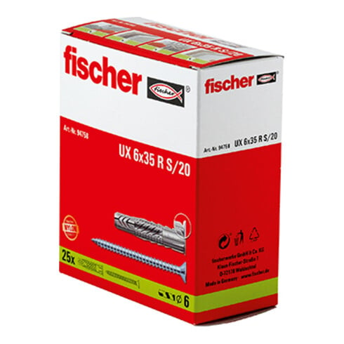 fischer Universeelplug UX 6 x 35 R S/20 met kraag en schroef