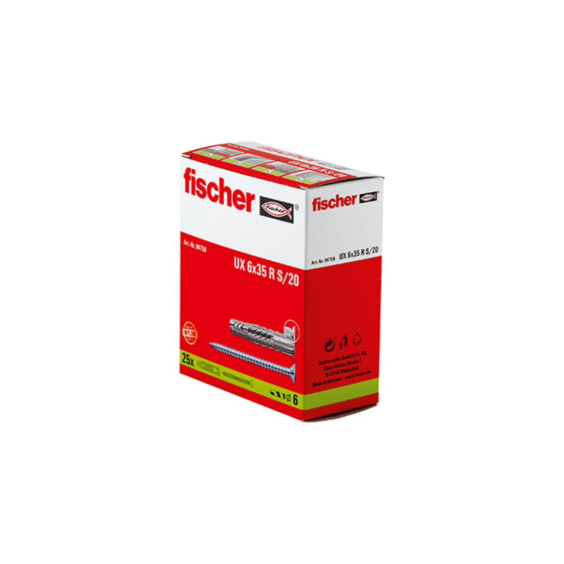 fischer Universeelplug UX 6 x 35 R S/20 met kraag en schroef