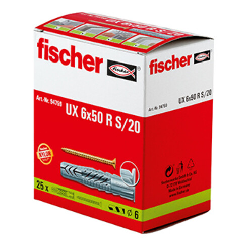 fischer  Universeelplug UX 6 x 50 R S/20 met kraag en schroef