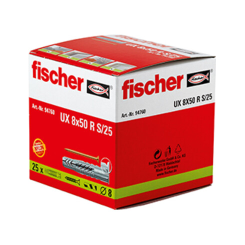 fischer  Universeelplug UX 8 x 50 R S/25 met kraag en schroef