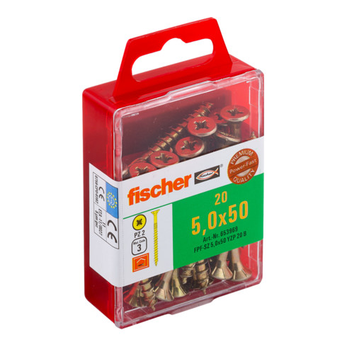 fischer Vis Power-Fast FPF-SZ 5,0 x 50 YZP 20 B Tête fraisée, empreinte PZ, bichromaté, filetage partiel