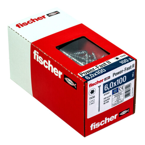 fischer Vis PowerFast II FPF II CTP 6,0X100 BC 50 Tête fraisée, empreinte TX, zingué blanc, filetage partiel