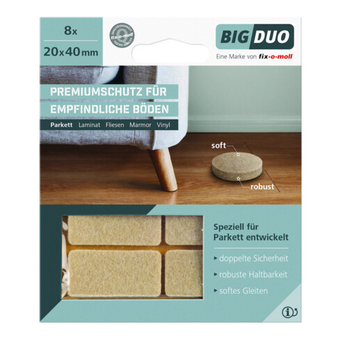 fix-o-moll SUKI, Gleiter eckig,B 20xL40mm zum Kleben Filz beige