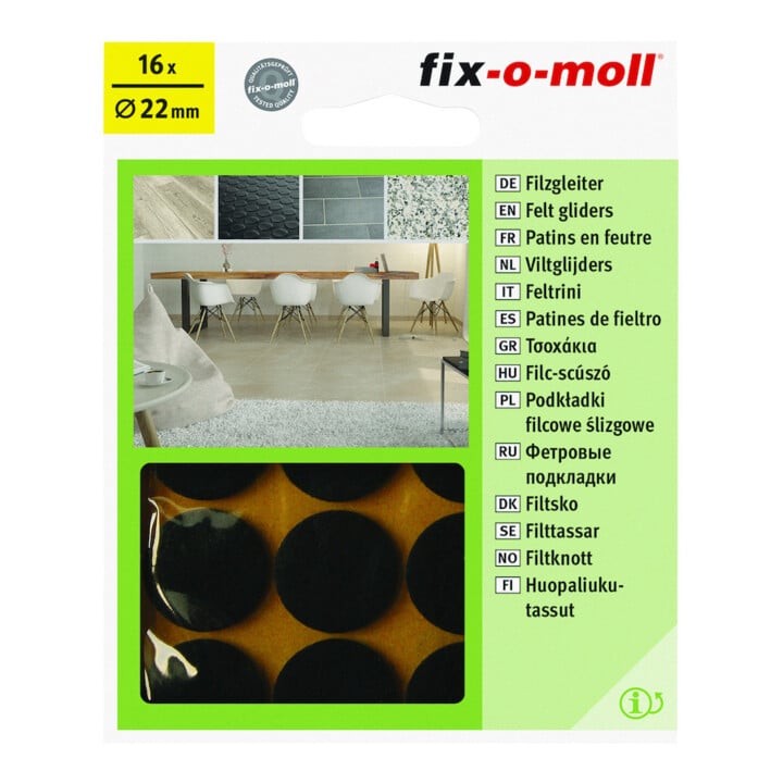 fix-o-moll SUKI, Gleiter rund, Durchmesser 22mm zum Kleben Filz braun