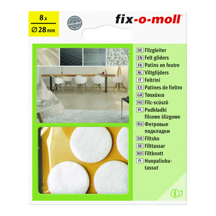 fix-o-moll SUKI, Gleiter rund, Durchmesser 28mm zum Kleben Filz weiß
