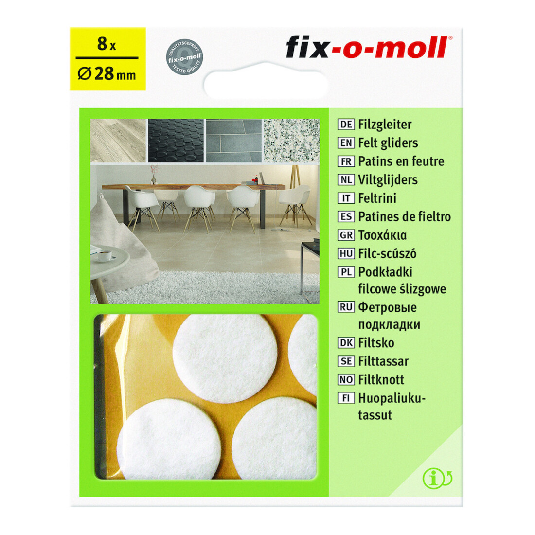 fix-o-moll SUKI, Gleiter rund, Durchmesser 28mm zum Kleben Filz weiß