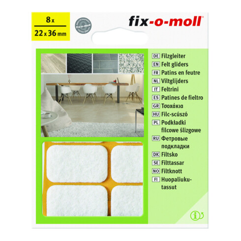 fix-o-moll SUKI, patin ovale, L 22 x P 36 mm, à coller, feutre blanc