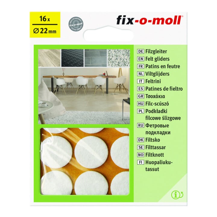 fix-o-moll SUKI, patin rond, diamètre 22 mm, à coller, feutre blanc