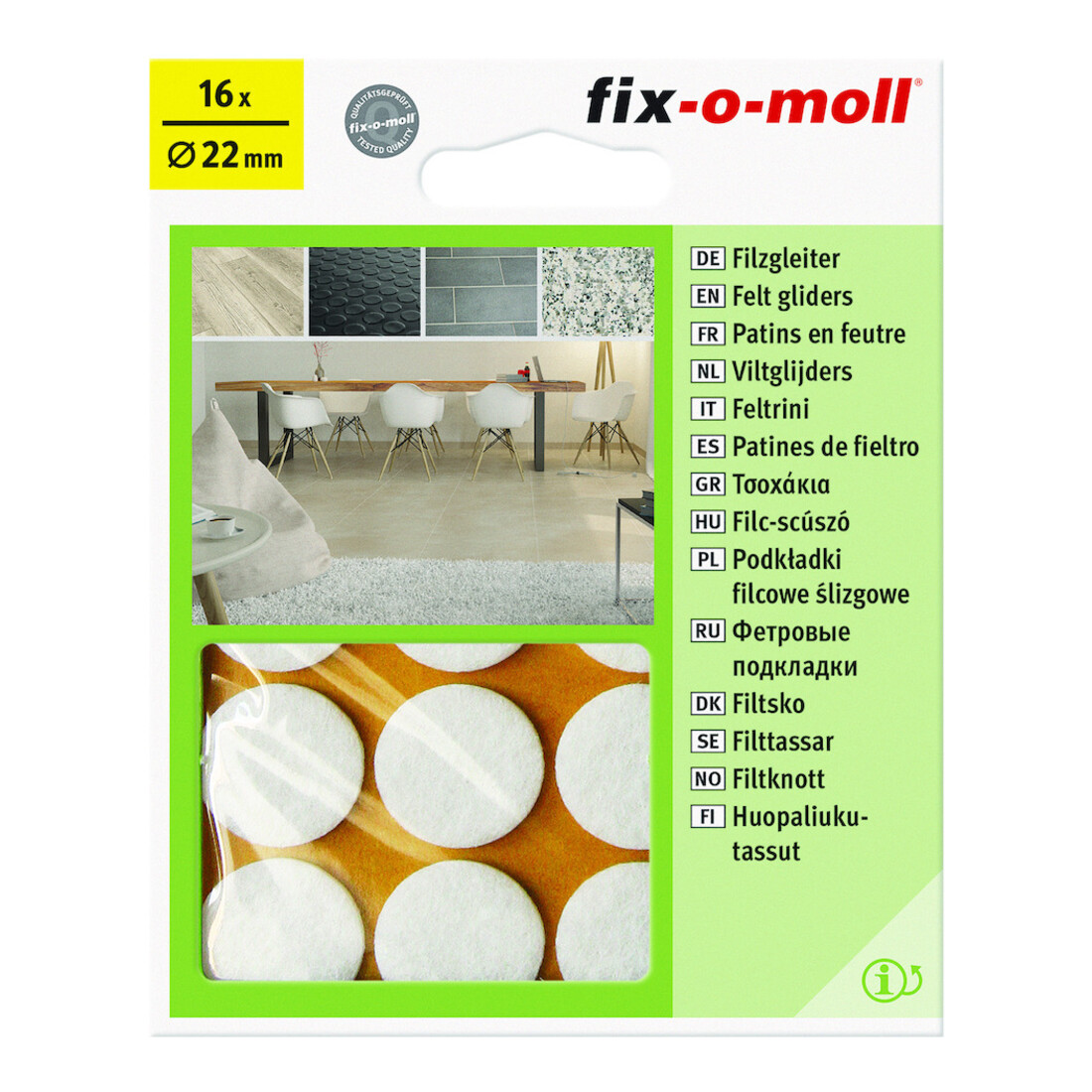 fix-o-moll SUKI, patin rond, diamètre 22 mm, à coller, feutre blanc