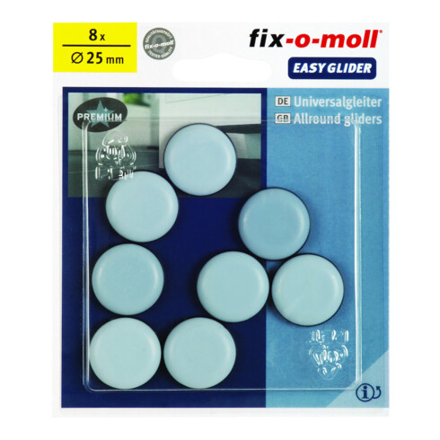 fix-o-moll SUKI, patin rond, diamètre 25 mm, à coller, plastique gris