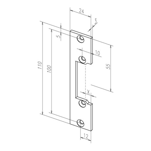 ASSA ABLOY Flachschließblech ohne Riegelausschnitt 110 mm 24 mm