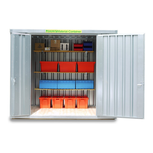 FLADAFI® Materialcontainer MC 1300 XL Verzinkt, montiert mit Holzfußboden lackiert in RAL-Farbton