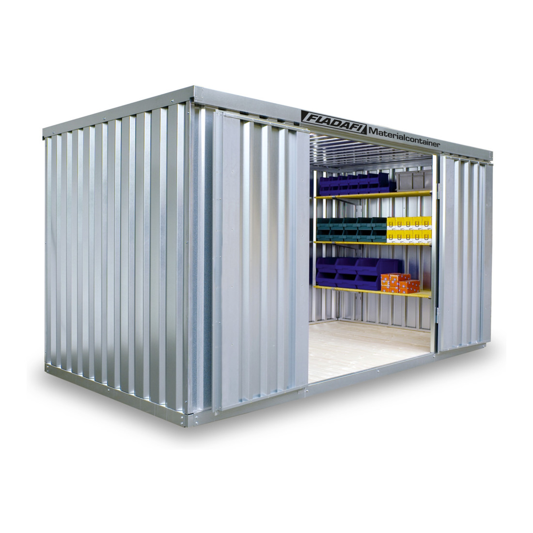 FLADAFI® Materialcontainer MC 1400 Verzinkt, montiert mit Holzfußboden