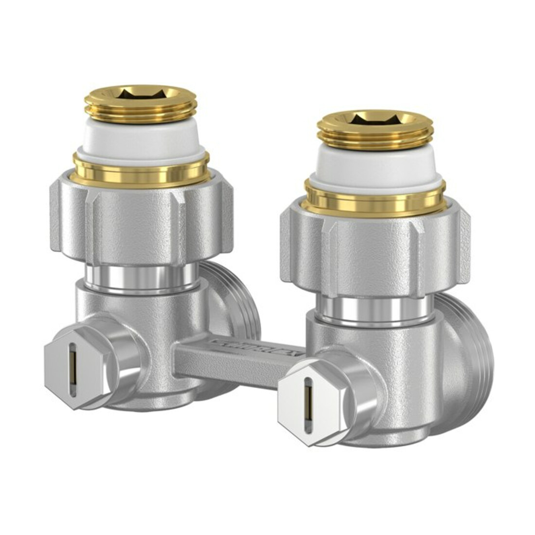 Flamco Bloc robinet deux tuyaux EXCLUSIV E1/50 G 3/4 M EKxG 1/2 M, angle, avec nickel, MS vern