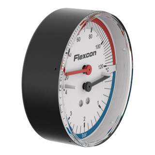 Flamco Manometer Ax., m Absperrventil, 120 GradC, 0-4 bar