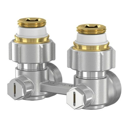 Flamco Zweirohr-Hahnblock EXCLUSIV E1/50 G 3/4 M EKxG 1/2 M, Eck, m Ni., MS vern