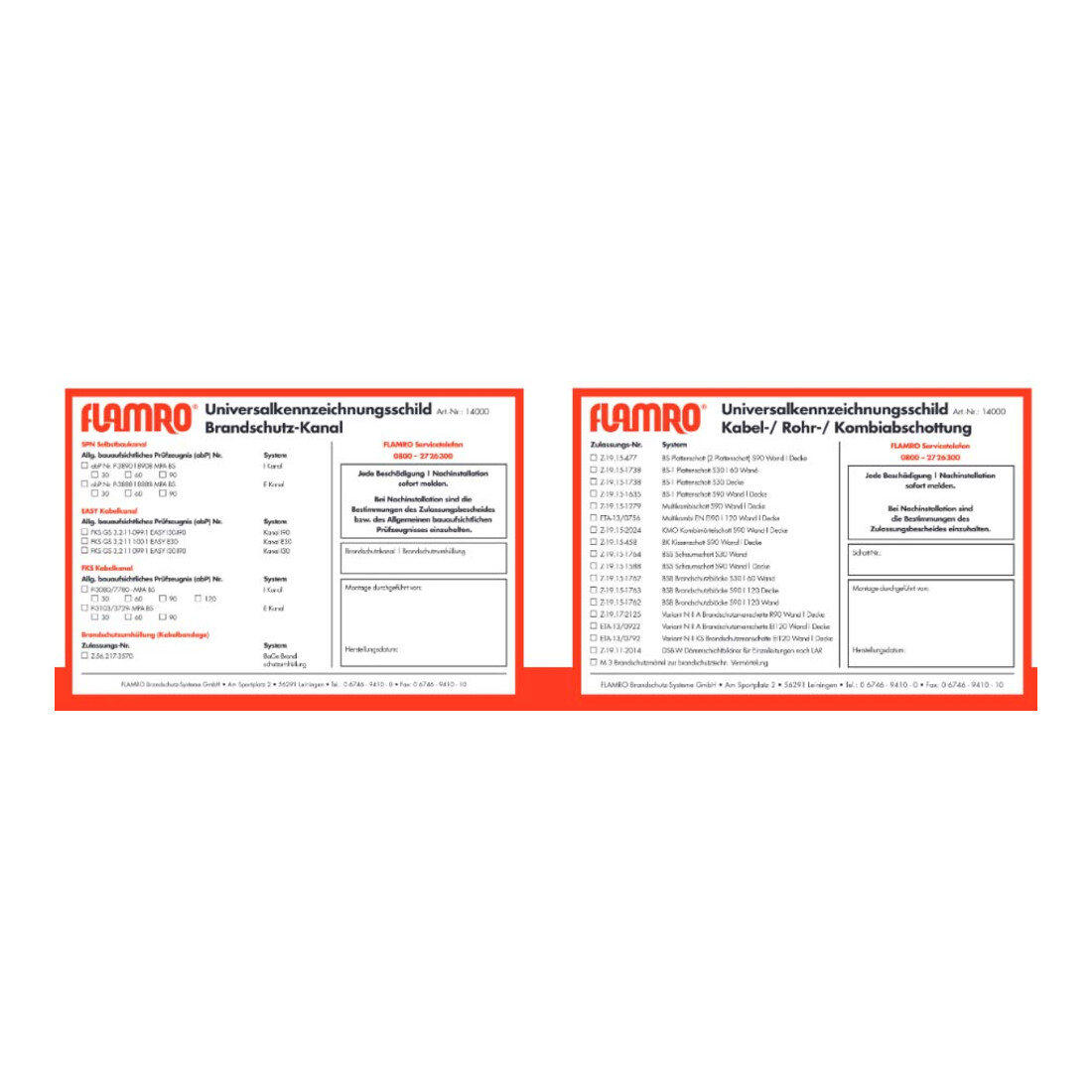 FLAMRO Panneau de signalisation de protection incendie universel 14000