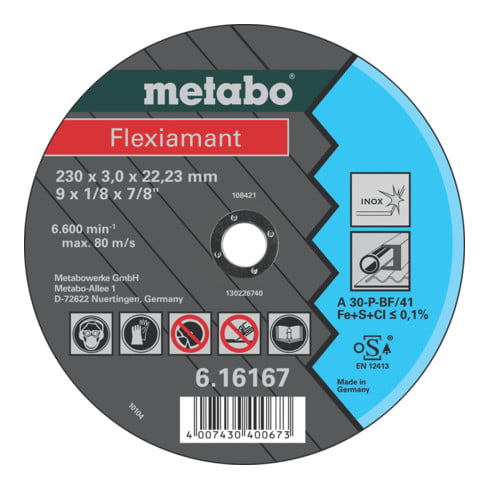 Flexiamant 230 x 3,0 x 22,23 inox, meule de tronçonnage, modèle droit metabo