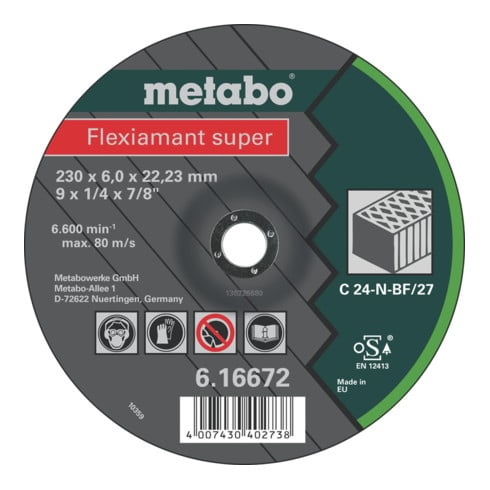 Flexiamant super 125 x 6,0 x 22,23 pierre, meule d'ébarbage, modèle coudé metabo