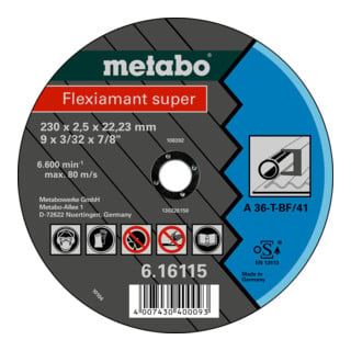 Flexiamant super 230 x 2,5 x 22,23 acier, meule de tronçonnage, modèle droit metabo