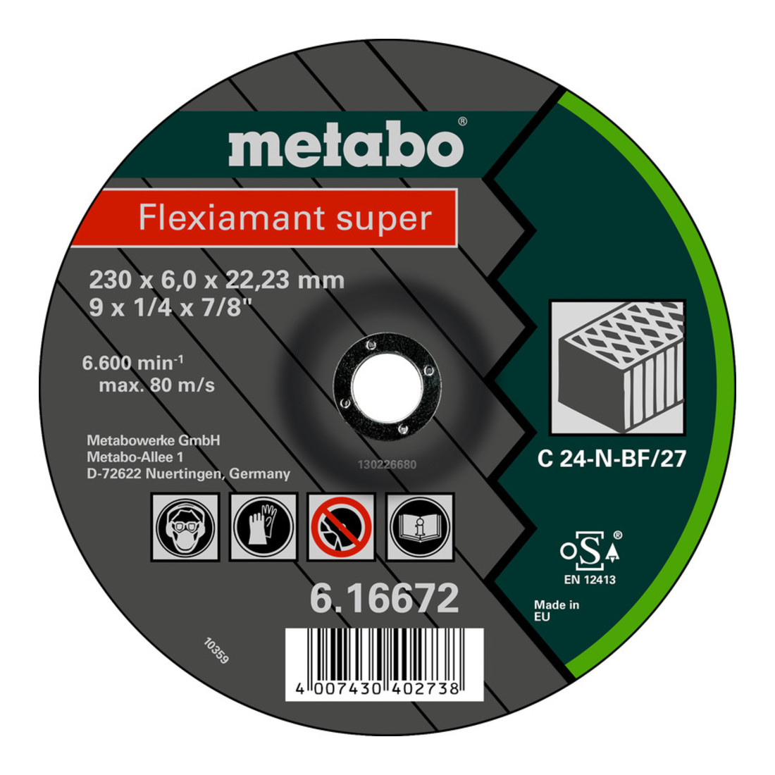 Flexiamant super 230 x 6,0 x 22,23 pierre, meule d'ébarbage, modèle coudé metabo