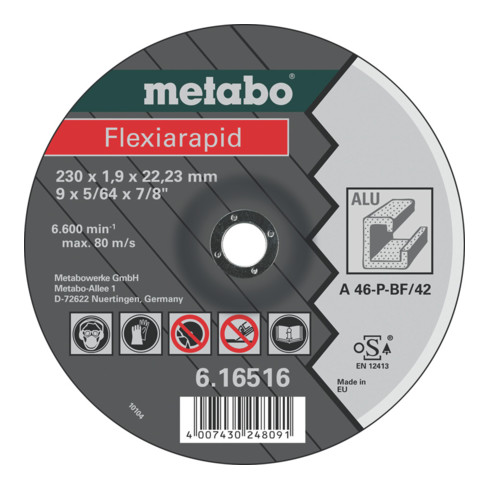 Disque à découper en aluminium Metabo Flexiarapid Formulaire 42