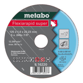 Flexiarapid super 115 x 1,0 x 22,23 inox, meule de tronçonnage, modèle droit metabo