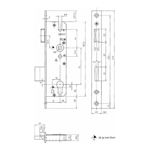 Fliether Serrure à encastrer PT 59-PZW 8/92,D40,24kt,Acier inoxydable