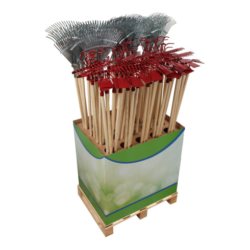 floraworld Balai à feuilles, griffes, râteau et double houe, présentoir FW
