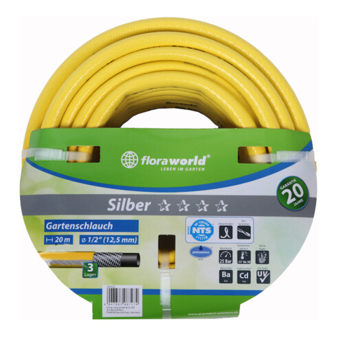 floraworld Tuyau d'arrosage de jardin 12,5 mm 1/2" 50 m Argent FW