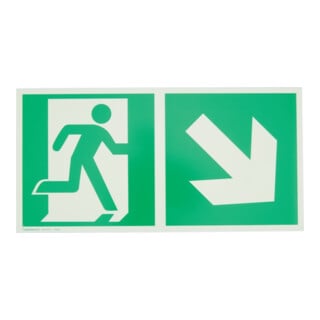 Fluchtwegschild Alu B300xH150 mm Notausgang links mit Pfeil rechts abwärts