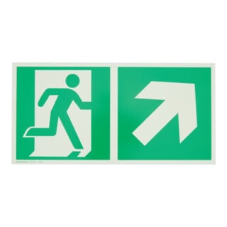 Fluchtwegschild Alu B300xH150 mm Notausgang rechts mit Pfeil rechts aufwärts