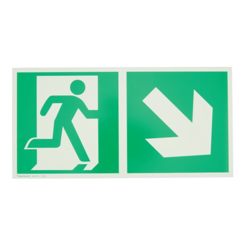 Fluchtwegschild Alu B300xH150 mm Sortie de secours à gauche avec flèche vers bas à droite