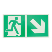 Fluchtwegschild Alu B300xH150 mm Sortie de secours à gauche avec flèche vers bas à droite