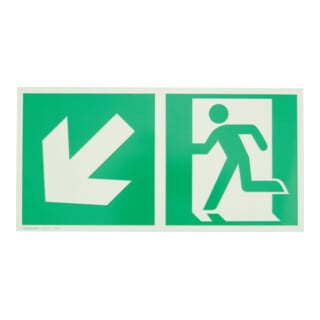 Fluchtwegschild Alu B300xH150 mm Sortie de secours gauche avec flèche vers le bas à gauche