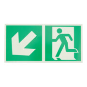 Fluchtwegschild Alu B300xH150 mm Sortie de secours gauche avec flèche vers le bas à gauche