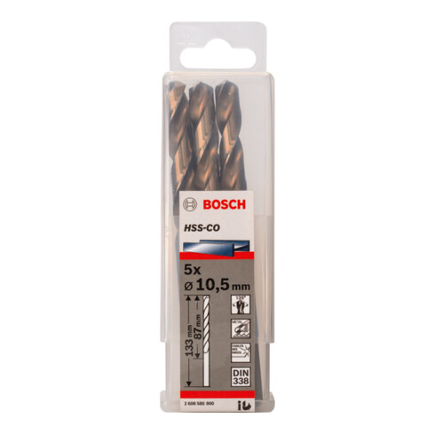 Foret à métaux Bosch HSS-Co, DIN 338, 10,5 x 87 x 133 mm