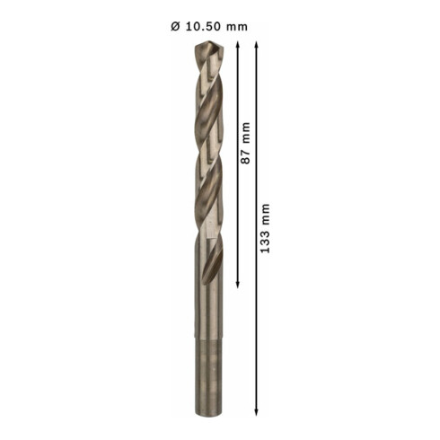 Foret à métaux Bosch HSS-Co, DIN 338, 10,5 x 87 x 133 mm