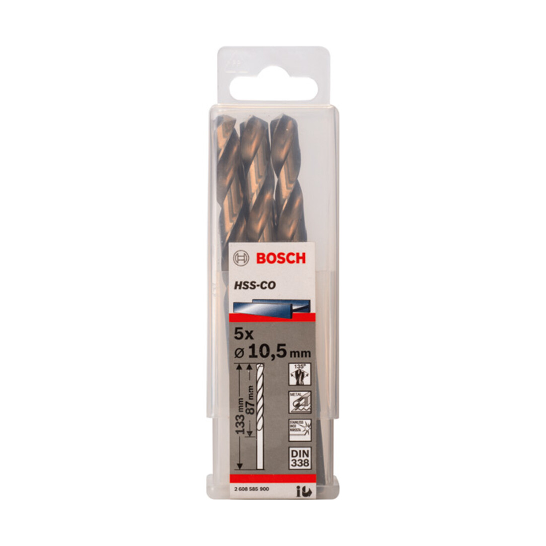 Foret à métaux Bosch HSS-Co, DIN 338, 10,5 x 87 x 133 mm