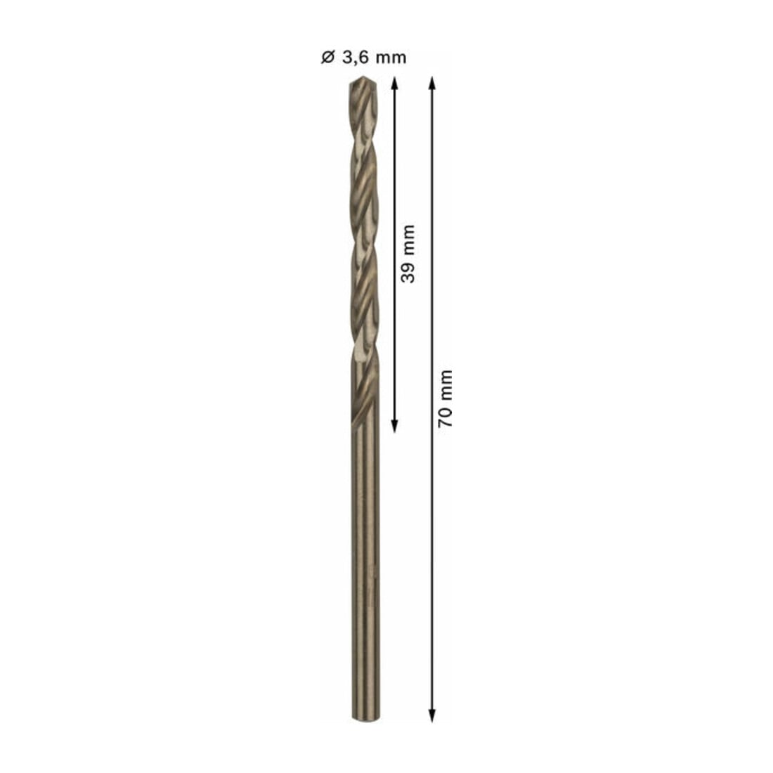 Foret à métaux Bosch HSS-Co DIN 338 3,6 x 39 x 70 mm