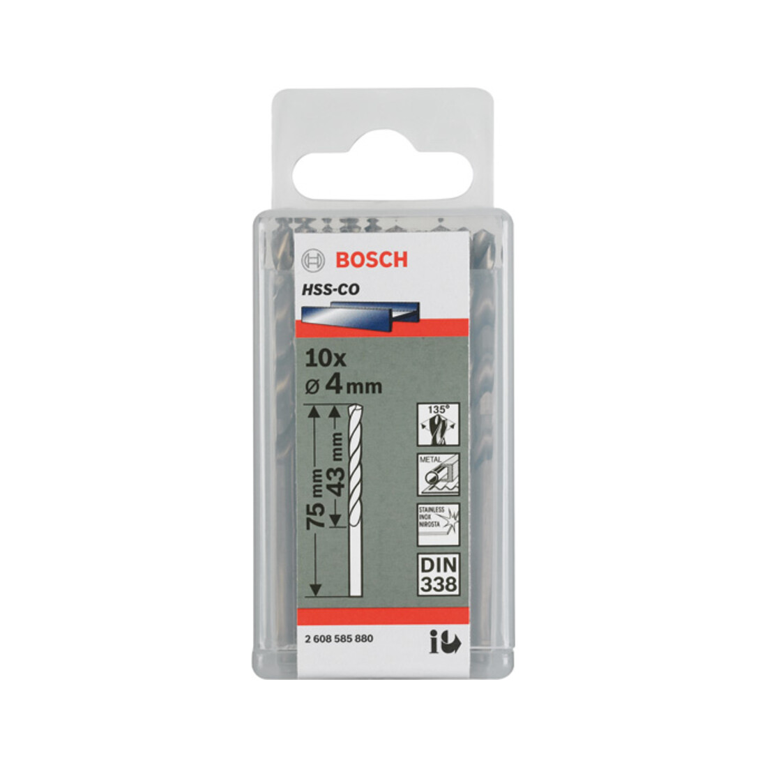 Foret à métaux Bosch HSS-Co DIN 338 3,8 x 43 x 75 mm