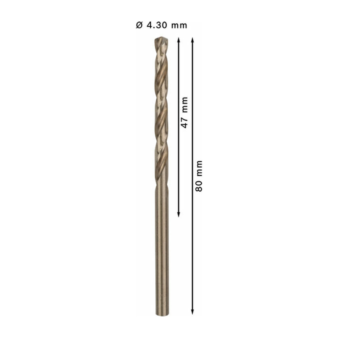 Foret à métaux Bosch HSS-Co, DIN 338, 4,3 x 47 x 80 mm