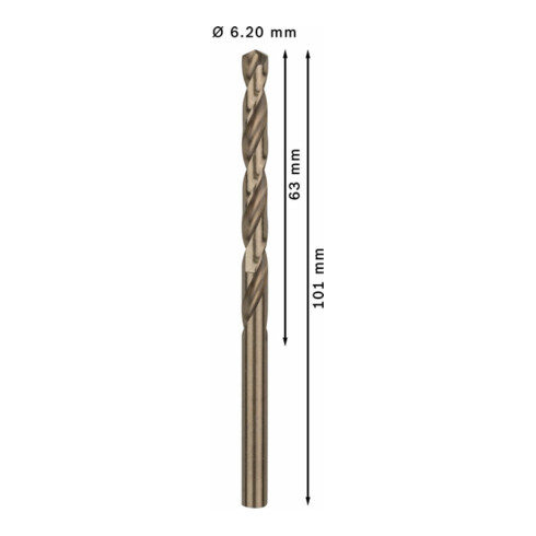 Foret à métaux Bosch HSS-Co DIN 338 6,2 x 63 x 101 mm